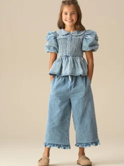 Angel & Rocket Blue Orla Blue Denim Frill Hem Trousers