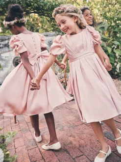 Angel & Rocket Blush Pink Portia Pleated Bodice Bow Dress