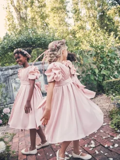 Angel & Rocket Blush Pink Portia Pleated Bodice Bow Dress