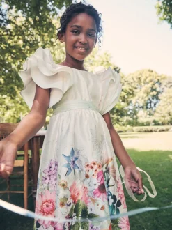 Angel & Rocket Cream 100% Cotton Border Print Emillie Tie Sash Dress