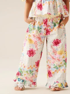 Angel & Rocket Cream Orla Multi Print Frill Hem Trousers