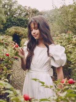 Angel & Rocket Cream Portia Pleated Bodice Bow Dress