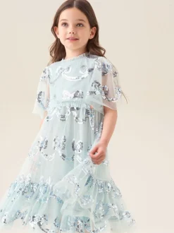 Angel & Rocket Green Delta Mint Sequin Bow Mesh Dress