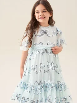 Angel & Rocket Green Delta Mint Sequin Bow Mesh Dress