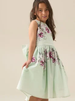 Angel & Rocket Green Elisa Print Bow Back Dress