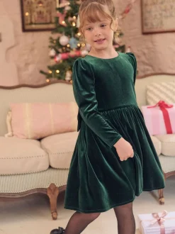 Angel & Rocket Green Grace Velvet Bow Back Dress