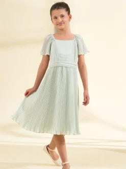 Angel & Rocket Green Pleated Ballerina Occasion Bow Dress