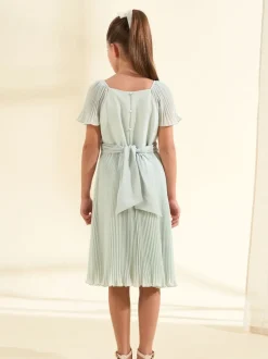 Angel & Rocket Green Pleated Ballerina Occasion Bow Dress