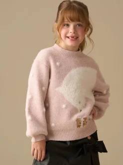 Angel & Rocket Pink Izzy Polar Bear Knitted Jumper