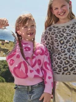 Angel & Rocket Pink Reya Leopard Print Heart Eyelash Jumper