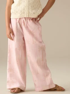 Angel & Rocket Pink Sarah Palm Print Tie Waist Trousers