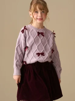 Angel & Rocket Purple Clara Textured Knit Velvet Bow Jumper