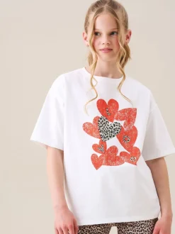 Angel & Rocket White Oversized Quinn Heart Print T-Shirt