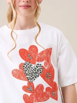 Angel & Rocket White Oversized Quinn Heart Print T-Shirt