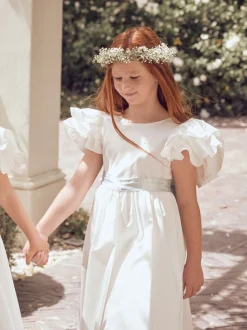 Angel & Rocket White/Green Taffeta Ruffle Bow Sylvie Dress