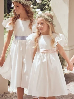 Angel & Rocket White/Green Taffeta Ruffle Bow Sylvie Dress