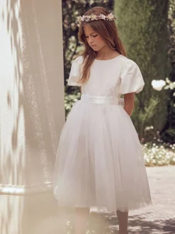 Angel & Rocket White/Ivory Celine Taffeta Tulle Bow Dress