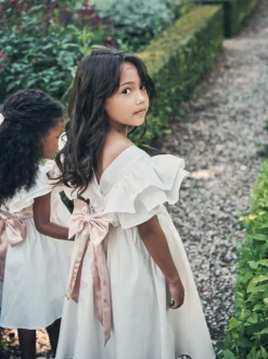 Angel & Rocket White/Pink Taffeta Ruffle Bow Sylvie Dress