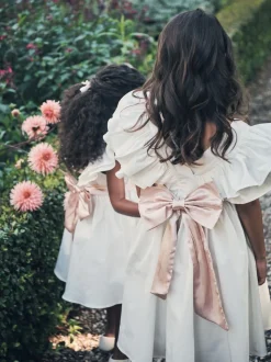 Angel & Rocket White/Pink Taffeta Ruffle Bow Sylvie Dress