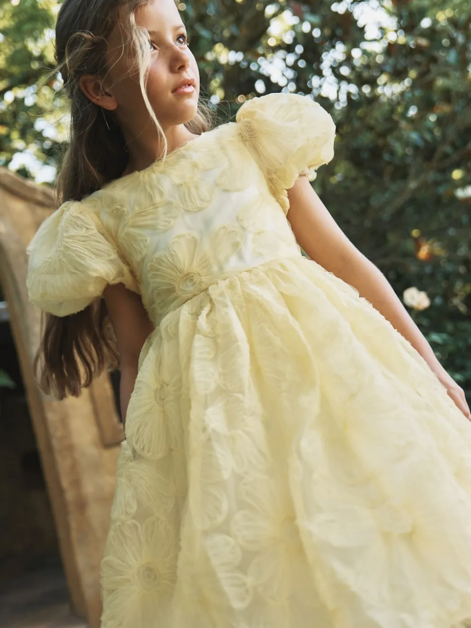 Angel & Rocket Yellow Francine Embellished Puff Sleeve Dress