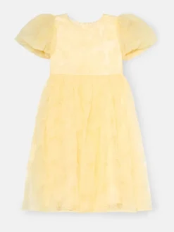 Angel & Rocket Yellow Francine Embellished Puff Sleeve Dress