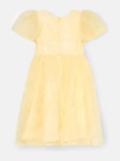 Angel & Rocket Yellow Francine Embellished Puff Sleeve Dress