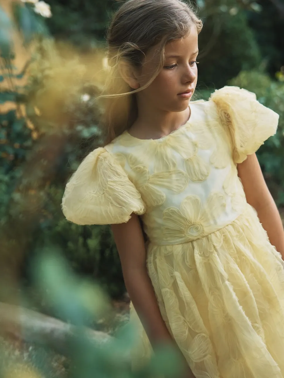 Angel & Rocket Yellow Francine Embellished Puff Sleeve Dress