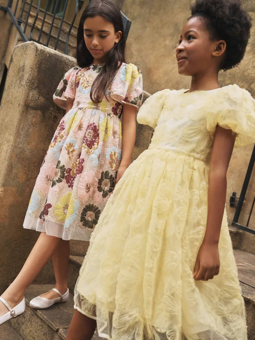 Angel & Rocket Yellow Francine Embellished Puff Sleeve Dress