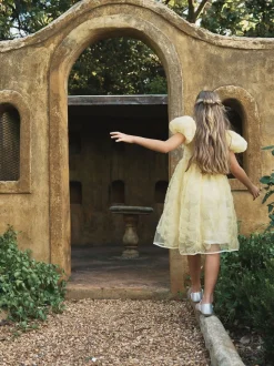 Angel & Rocket Yellow Francine Embellished Puff Sleeve Dress