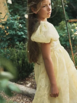 Angel & Rocket Yellow Francine Embellished Puff Sleeve Dress