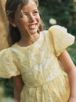 Angel & Rocket Yellow Francine Embellished Puff Sleeve Dress