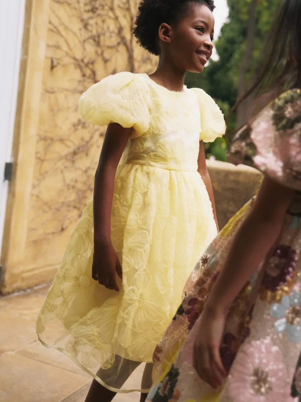 Angel & Rocket Yellow Francine Embellished Puff Sleeve Dress