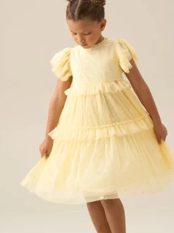 Angel & Rocket Yellow Luisa Yellow Embroidered Mesh Dress