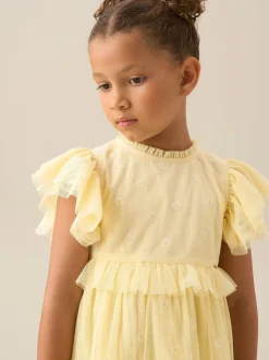 Angel & Rocket Yellow Luisa Yellow Embroidered Mesh Dress