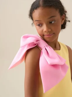 Angel & Rocket Yellow Thea Oversized Bow Shoulder Dress