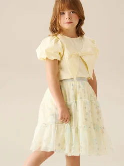Angel & Rocket Yellow Tilly Bow Collar Puff Sleeve T-Shirt