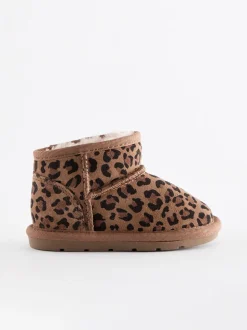Animal Print Faux Fur Lined Water Repellent Pull-On Suede Boots