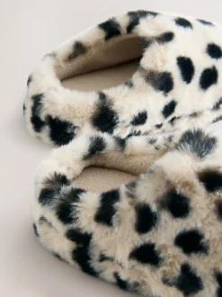 Animal Print Faux Fur Mule Slippers