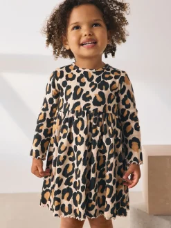 Animal Print Long Sleeve Ribbed Dress (3mths-7yrs)