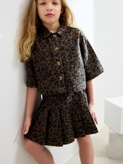 Animal Print Shirt and Pleated Skirt Set (3-16yrs)