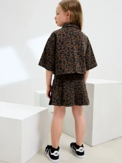 Animal Print Shirt and Pleated Skirt Set (3-16yrs)