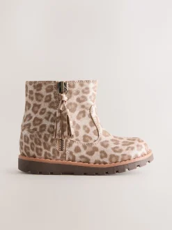 Animal Shimmer Standard Fit (F) Chelsea Zip Tassel Ankle Boots