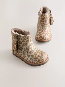 Animal Shimmer Wide Fit (G) Chelsea Zip Tassel Ankle Boots