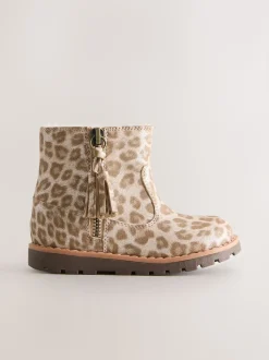 Animal Shimmer Wide Fit (G) Chelsea Zip Tassel Ankle Boots