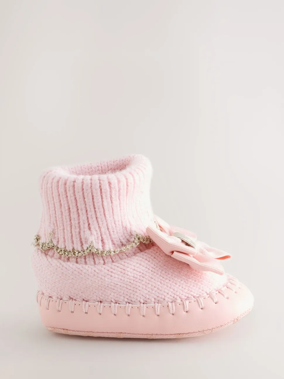 Baby Girls Scallop Edge Knitted Padders Booties with Bow