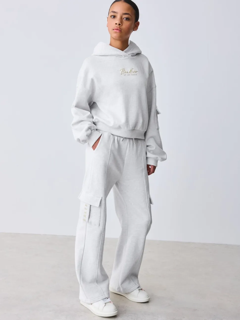 Baker by Ted Baker 2 Piece Grey Marl Graphic Hoodie & Cargo Joggers Set