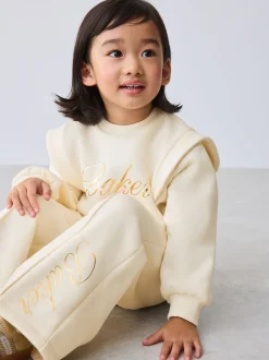 Baker by Ted Baker 2 Piece Cream Sweat & Pintuck Wide Leg Jogger Set