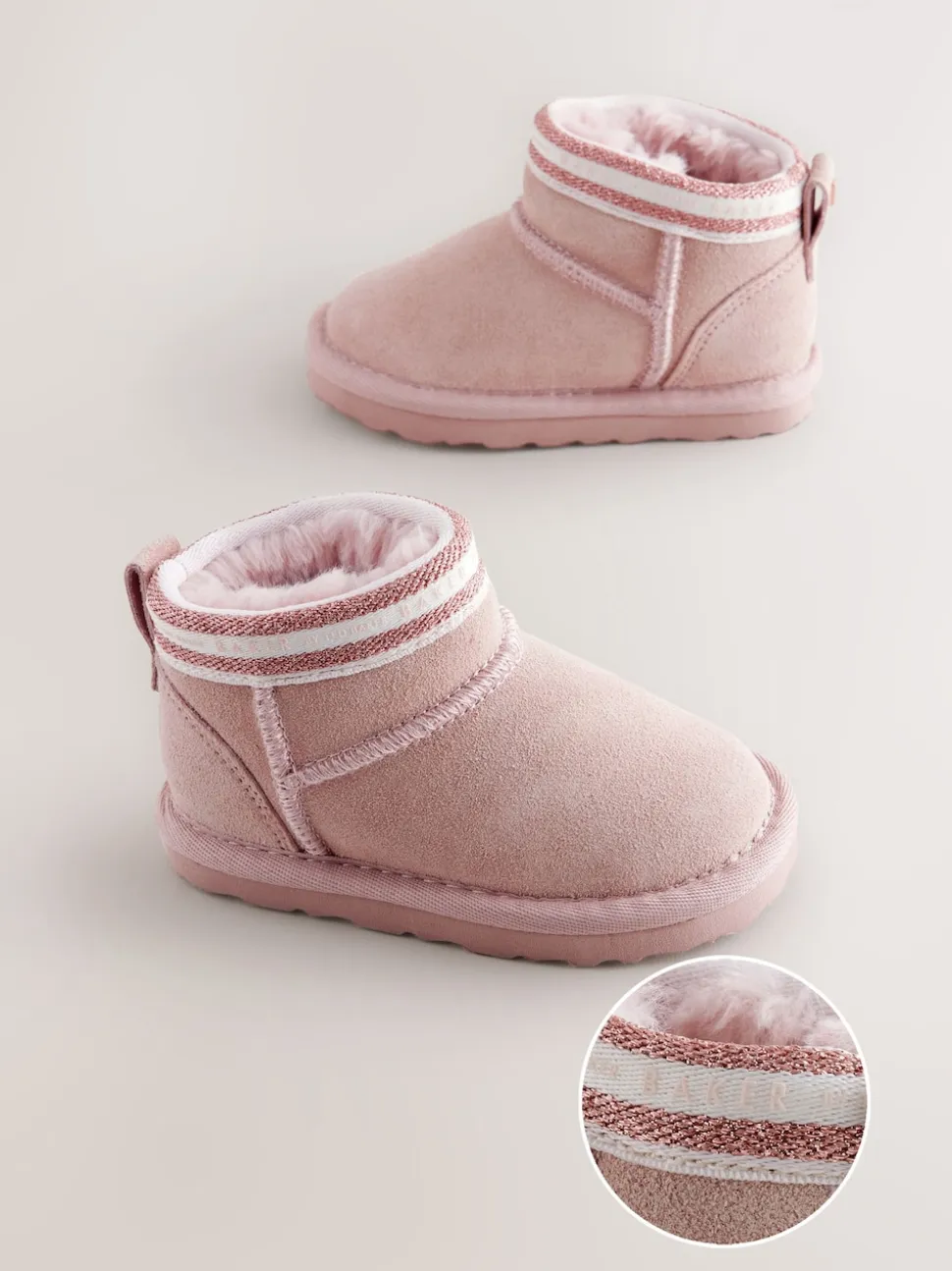 Baker by Ted Baker Girls Water Repellent Cosy Suede Branded Tape Boots