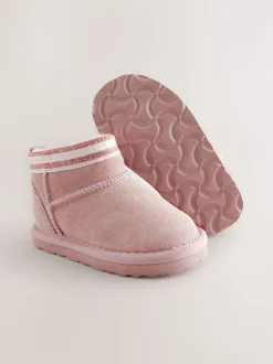 Baker by Ted Baker Girls Water Repellent Cosy Suede Branded Tape Boots