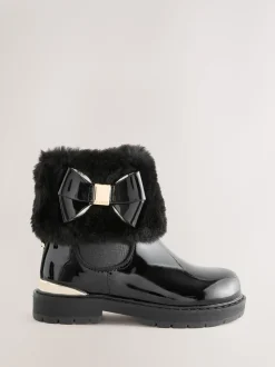 Baker by Ted Baker Girls Faux Fur Cuff Boots with Bow
